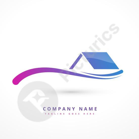 Modern logo featuring a house with a wave, ideal for real estate, home improvement, or water-themed businesses. Sleek and versatile design