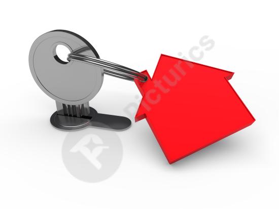 A simple key paired with a red house-shaped keychain, ideal for home keys or as a thoughtful gift. Stylish and functional design