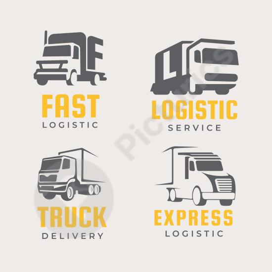 Set of flat design truck logos, ideal for transport, delivery, and logistics branding with clean and modern visual style.
