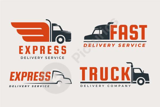 Set of flat design truck logos, ideal for transport, delivery, and logistics branding with clean and modern visuals.