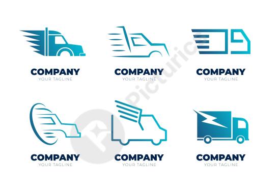 Set of colorful gradient truck logos, perfect for modern branding in transport, delivery, and logistics industries with vibrant design.