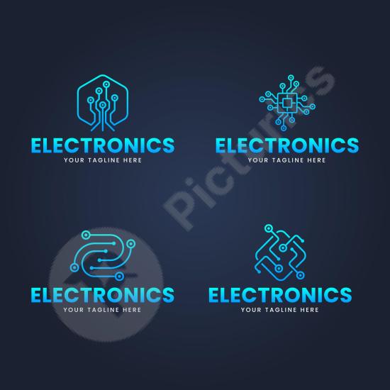 Set of flat electronics logo templates, ideal for tech brands, gadgets, and modern electronic business branding or design projects.