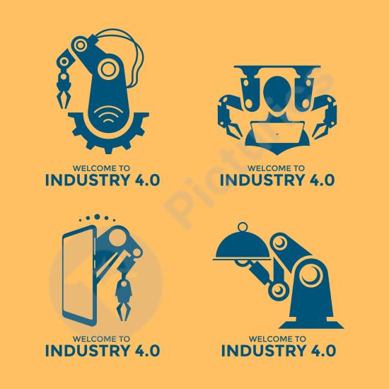 Set of Industry 4.0 landing page elements, perfect for smart factory, automation, and digital transformation design and tech presentations.