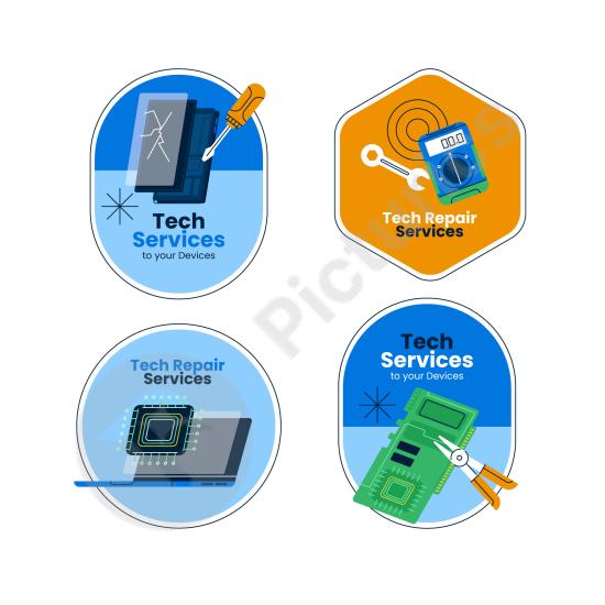 Technical repair logo template, ideal for electronics, device maintenance, and tech service branding with a clean and modern style.