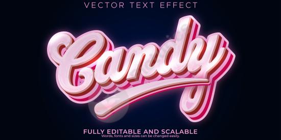 Editable sweet candy text effect in pink style, perfect for playful titles, dessert branding, kids' content, and fun graphic design projects.