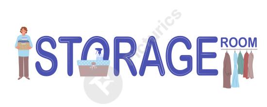 Flat-style illustration of a storage room with a woman holding a tray, ideal for logistics, inventory, warehouse, or organization-related content.