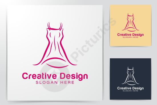 Elegant logo template featuring a luxury dress illustration. Ideal for fashion brands, boutiques, or beauty-related design inspiration.