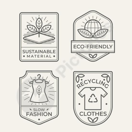 Collection of slow fashion badges promoting ethical and sustainable style. Perfect for eco brands, apparel labels, or conscious fashion campaigns.