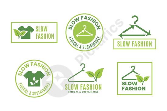 Flat design sustainable fashion badge promoting eco-friendly and ethical clothing brands. Ideal for green campaigns and conscious style projects.