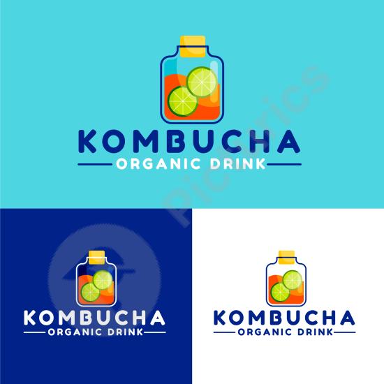 Modern kombucha logo design template. Ideal for organic drinks, tea labels, wellness products, and eco-friendly brand identity.