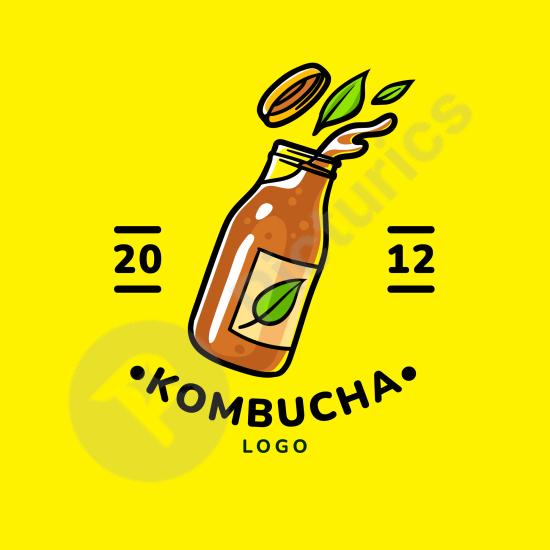 Creative kombucha logo design template, perfect for tea brands, organic beverages, and natural health product packaging or branding.