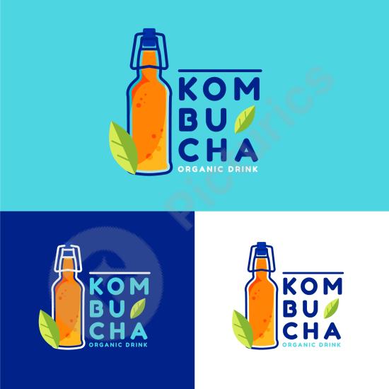 Fresh kombucha logo design template, ideal for organic drinks, tea brands, and healthy beverage packaging or brand identity.