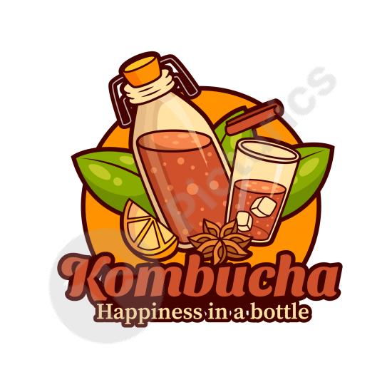 Modern kombucha logo template, perfect for organic drink brands, tea products, health stores, or eco-friendly packaging.