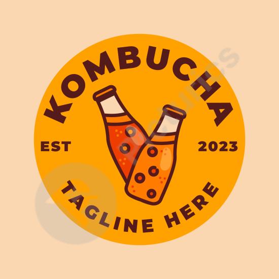 Stylish kombucha logo template for organic drinks, tea brands, or natural product labels. Perfect for eco-conscious branding.