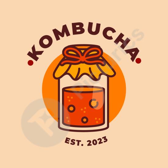 Editable kombucha logo template with organic and natural style. Ideal for tea brands, healthy drinks, and eco-friendly products.