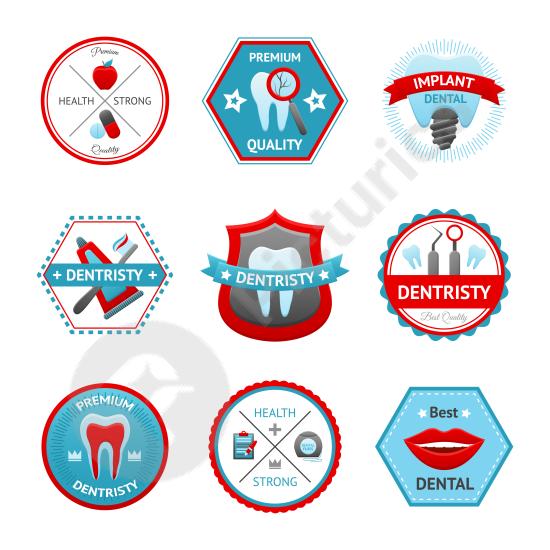 Set of dental emblems featuring tooth and smile symbols, perfect for clinics, dentists, oral care branding, and medical designs.