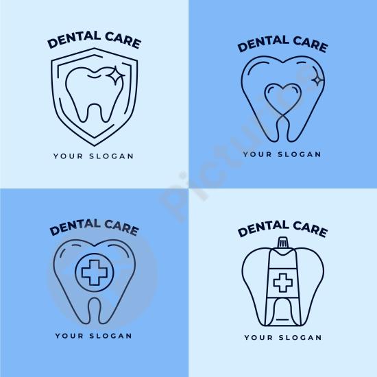Flat linear dental logo collection with clean outline style, ideal for dental clinics, oral care branding, and health-related designs.