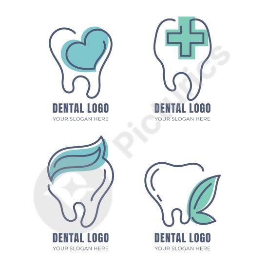 Collection of flat line-style dental logos, perfect for modern dental clinics, orthodontists, and clean healthcare branding.