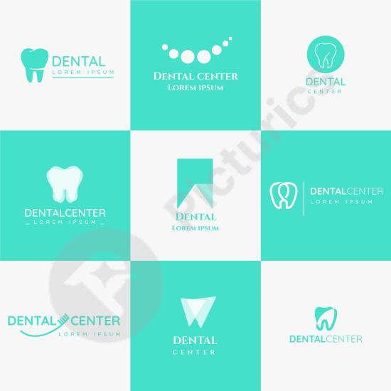 Collection of flat dental logo templates featuring clean tooth and smile icons, perfect for clinics, dentists, and oral care branding.
