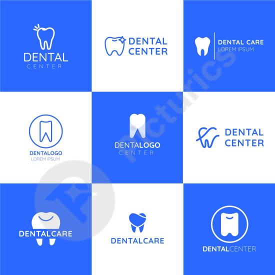 Set of flat dental logo templates with clean and modern tooth designs, ideal for clinics, dentists, and oral health branding.