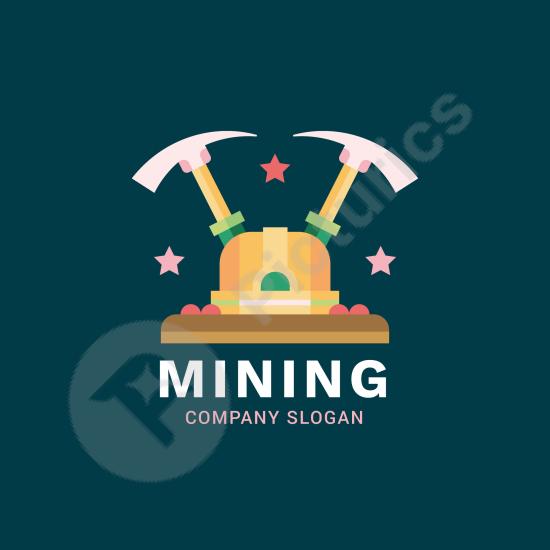 Flat style mining logo template featuring industrial elements, ideal for construction, mining services, tools brands, or heavy industry businesses.