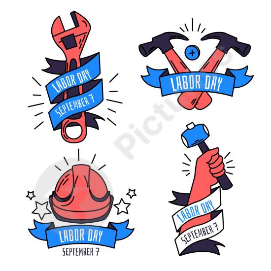 Creative label design for Labor Day giveaways, perfect for holiday promotions, sales, or celebrating workers with festive branding elements.