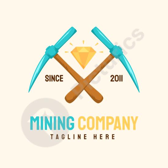 Hand-drawn mining logo template featuring industry tools and helmet, perfect for mining businesses, construction, or industrial brands.