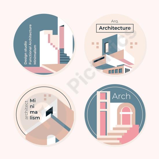 Set of flat design architect labels. Perfect for construction projects, blueprints, or architectural branding and presentations.