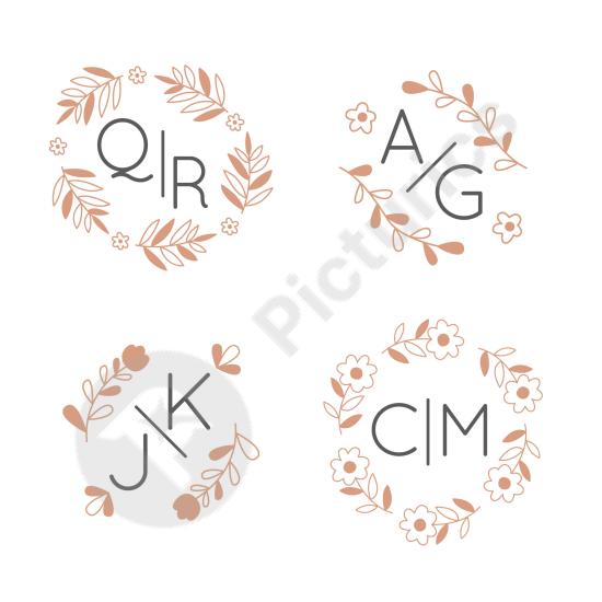 Elegant floral monogram logo concepts for weddings. Ideal for invitations, branding, or romantic design projects.