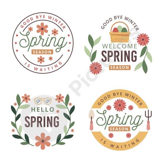 Colorful flat design spring label collection. Ideal for seasonal promotions, floral packaging, invitations, and decorative projects.