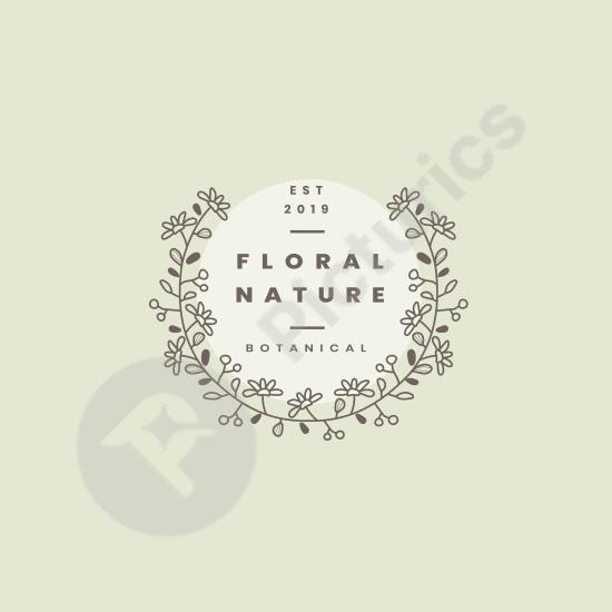 Botanical badge vector with floral elements. Great for eco branding, organic products, nature-inspired logos, and decorative designs.