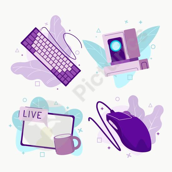 Organic flat design game streamer elements collection. Perfect for Twitch overlays, gaming channels, digital branding, and creative stream graphics.