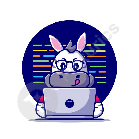 Adorable cartoon zebra working on a laptop. Perfect for fun digital icons, animal-themed projects, kids’ content, or playful branding.