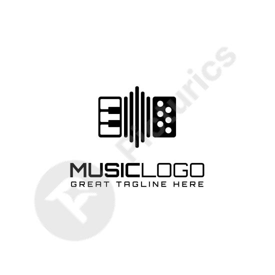 Sleek flat black music logo design. Perfect for musicians, music producers, audio brands, and creative sound-related projects.