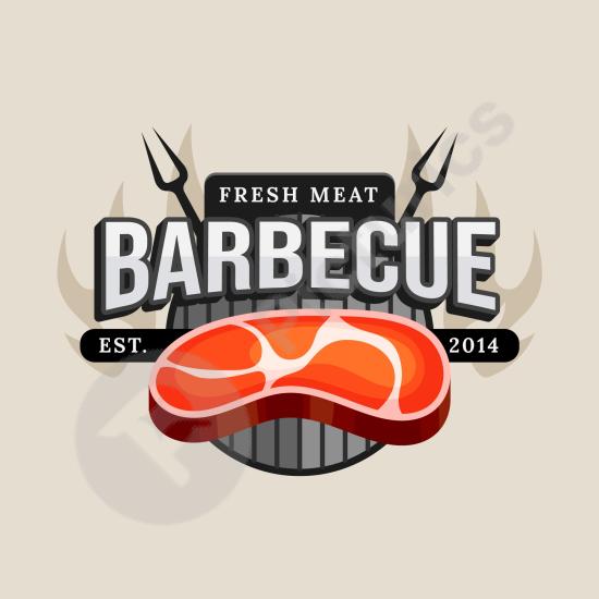 Detailed BBQ logo template featuring grill and meat elements, ideal for steak houses, barbecue restaurants, and food branding projects.