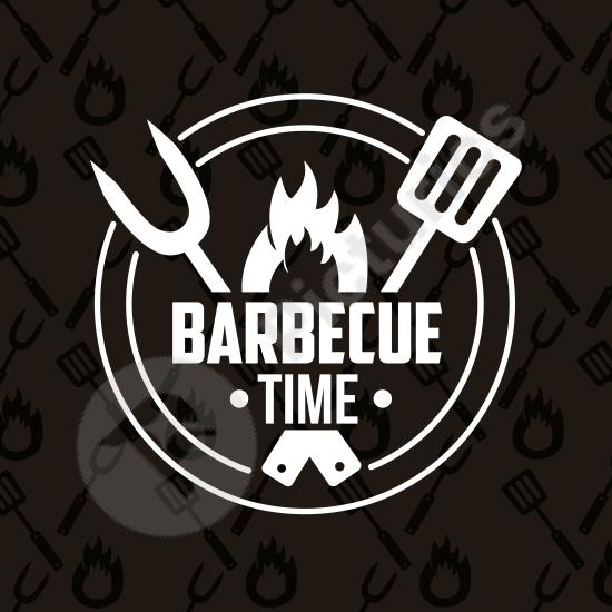 BBQ grill illustration with meat and fire elements, perfect for barbecue event posters, restaurant branding, and outdoor cooking designs.