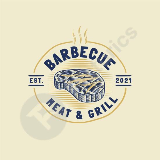 Creative BBQ logo template with detailed grill and fire design, ideal for barbecue restaurants, food branding, and steakhouse promotions.
