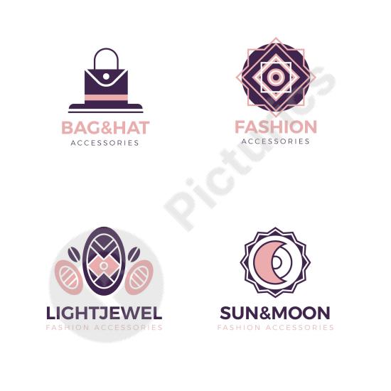 Collection of flat design logos for fashion accessories. Ideal for branding, style shops, and modern business identity.
