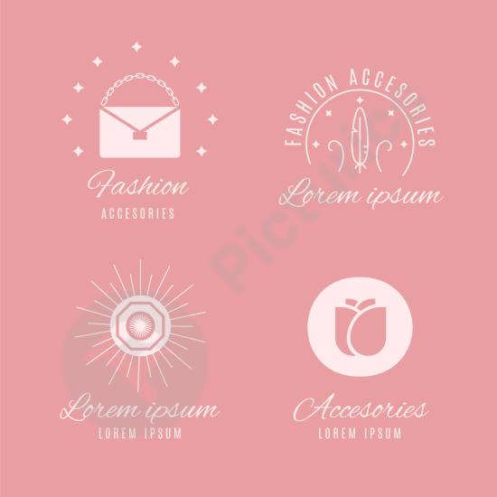 Set of flat design logos for fashion accessories. Perfect for stylish branding, online shops, and modern business identity.