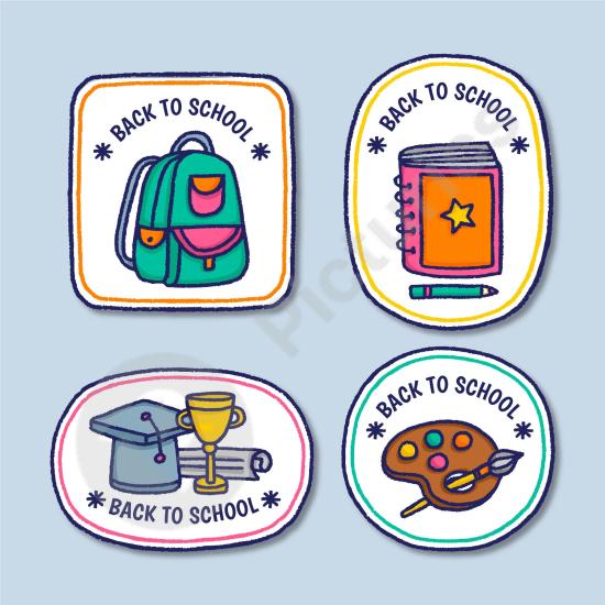 Hand-drawn back-to-school badge set. Perfect for educational branding, classroom projects, and creative school-themed designs.