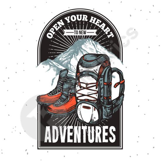 Adventure-themed letterpress emblem design. Perfect for outdoor branding, travel projects, and nature-inspired graphic designs.
