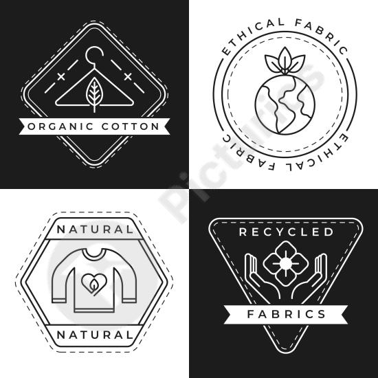 Trendy flat fashion badge collection with stylish labels and emblems, ideal for clothing brands and creative design projects.