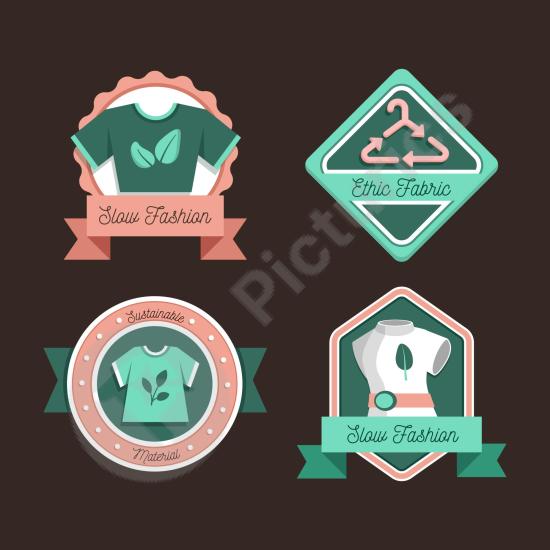Flat fashion badge collection with stylish labels and emblems, perfect for clothing brands, accessories, and creative design projects.