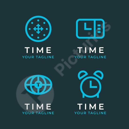 Flat time logo template set with creative designs, perfect for modern branding, business identity, and stylish visual projects.