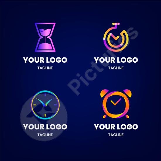 Gradient time logo set with modern colorful designs, perfect for branding, clock shops, and creative identity projects.