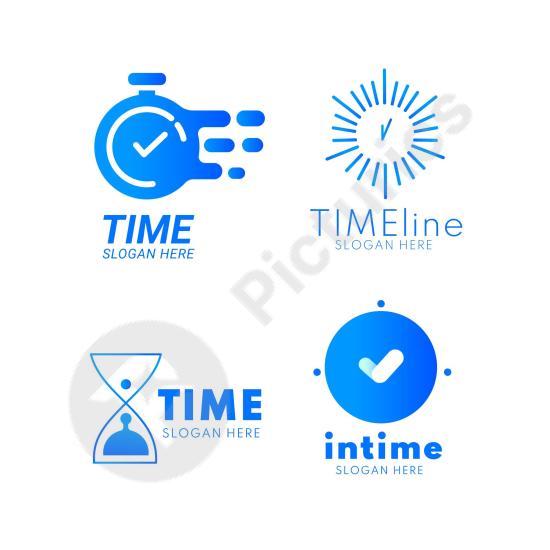 Flat watch logo collection with creative clock designs, perfect for timepiece brands, repair shops, and modern branding projects.