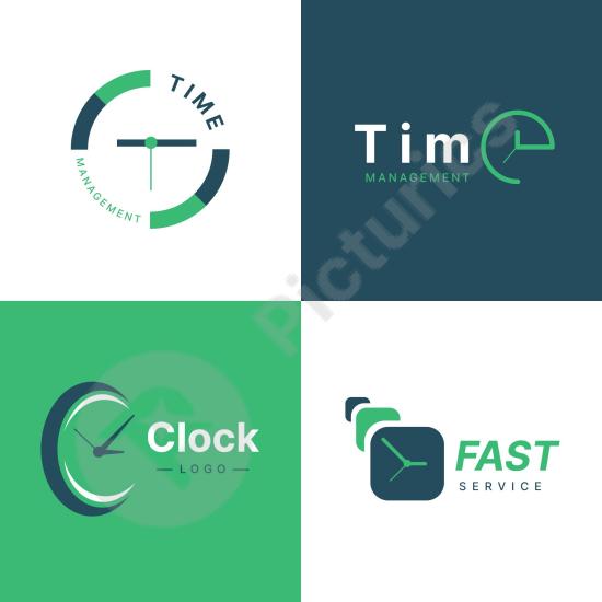 Flat time logo template set with modern designs, perfect for branding, watch shops, and creative identity projects.