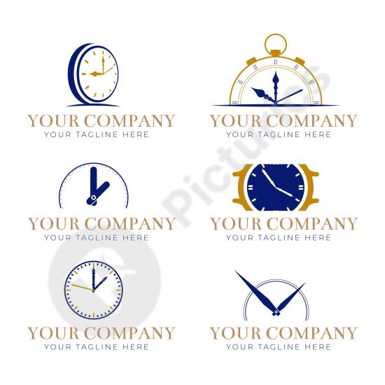 Modern time logo templates set with creative clock and watch designs, ideal for branding, corporate identity, and stylish projects.