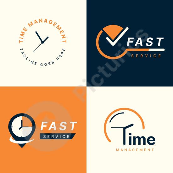 Flat style time logo collection with creative clock and watch designs, perfect for branding, identity, and professional design projects.
