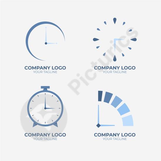 Collection of time logo templates with creative clock and watch symbols, ideal for branding, modern identity, and professional design use.
